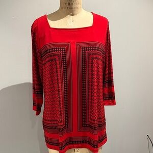 Vintage Christopher & Banks Christmas Red Geometric Women's Top XL